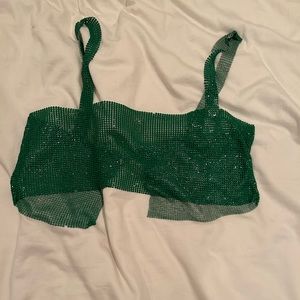 Green chain mail crop top bralette